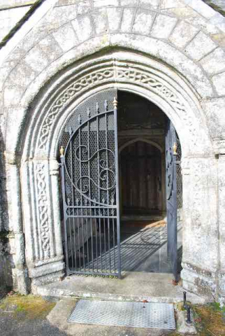 St Mellors Church, Linkinhorne The outside of door to church