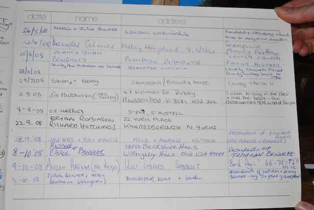 Visitors book at St Mellors Church, Linkinhorne Helen's entry in the visitors book